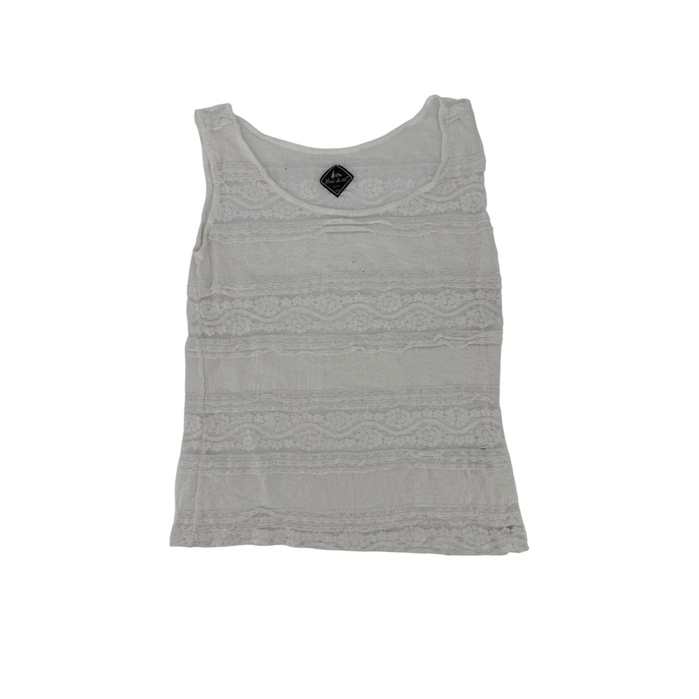 Blanc du Nil White Lace Sleeveless Scoop Neck Boho Tank Top Size T2 38